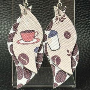 Handmade coffee themed faux leather earrings
